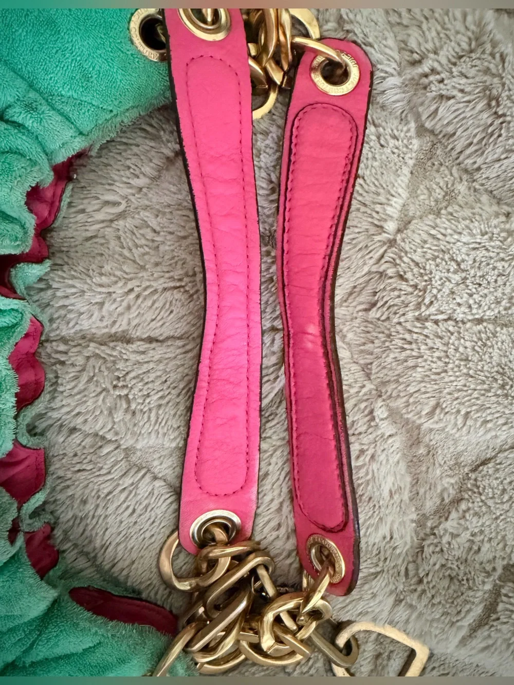 Vintage Juicy Couture 2007 Juicy Royal Velour Hobo Bag Green Pink Crown Y2K